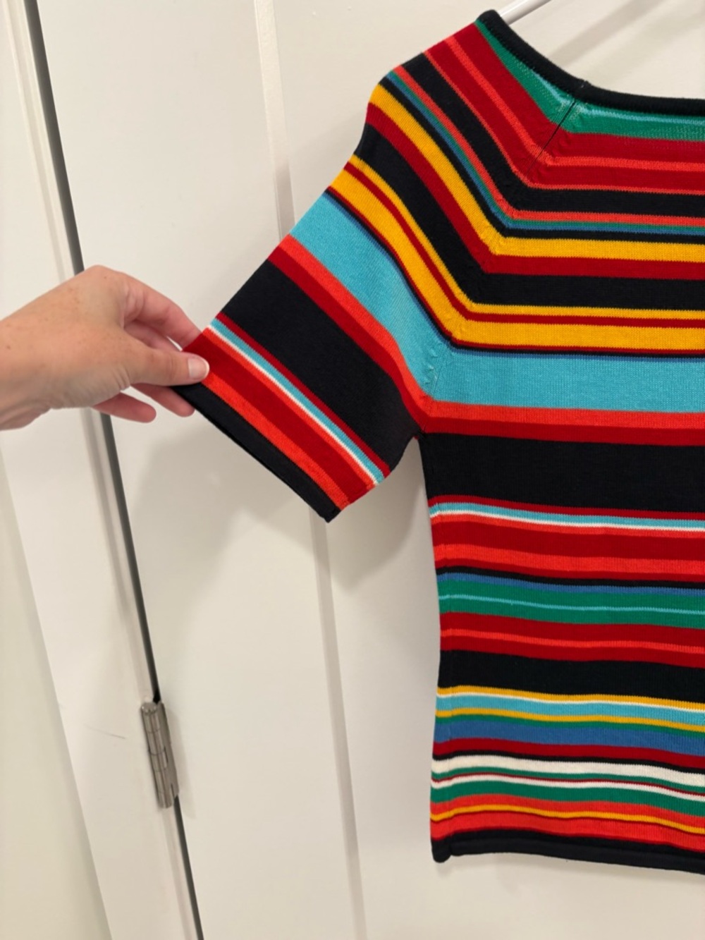 Vintage 90s Knit Cotton Blend Multicolor Stripe Paul Harris Design Sweater Sz S - Picture 6 of 8